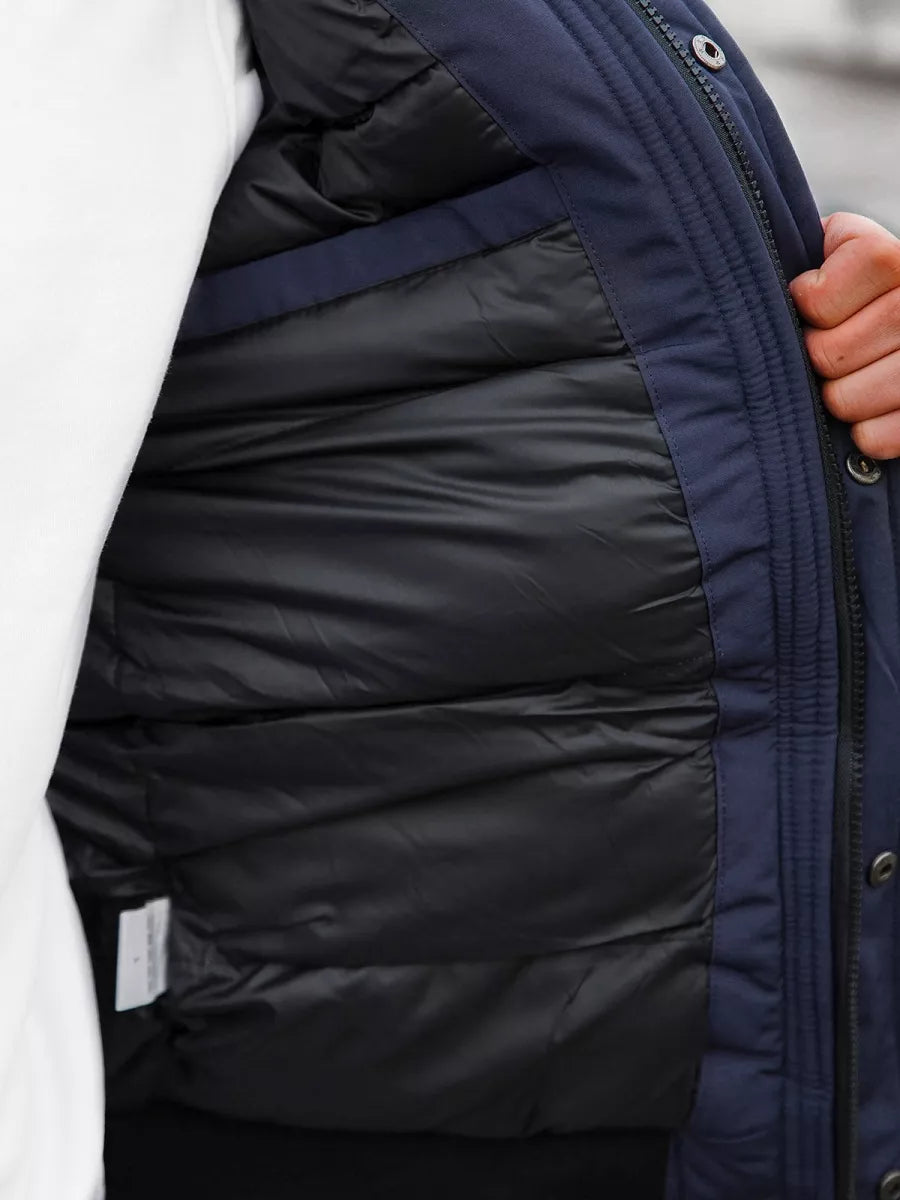 Bomber stila ziemas tumši zila vīriešu jaka Lemor