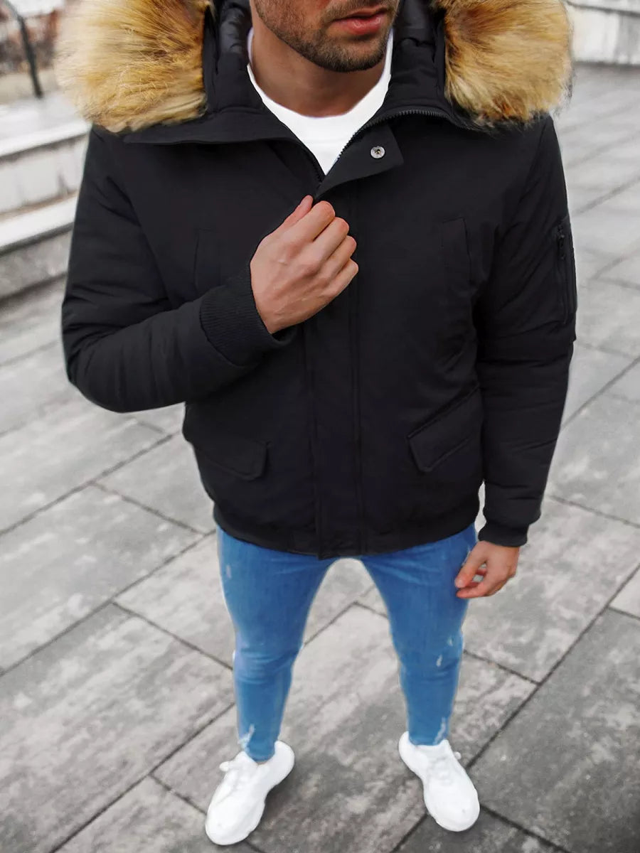 Bomber stila ziemas melna vīriešu jaka Lemor