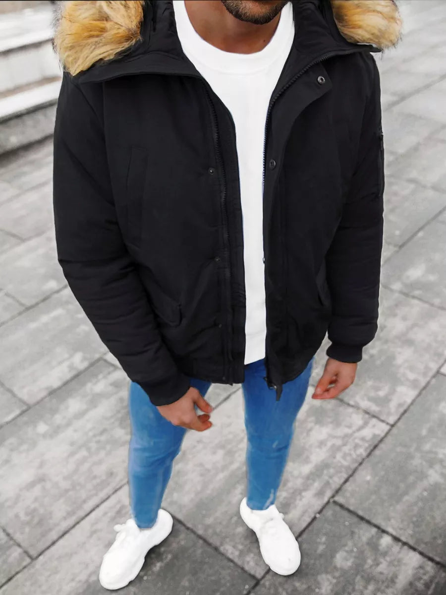 Bomber stila ziemas melna vīriešu jaka Lemor