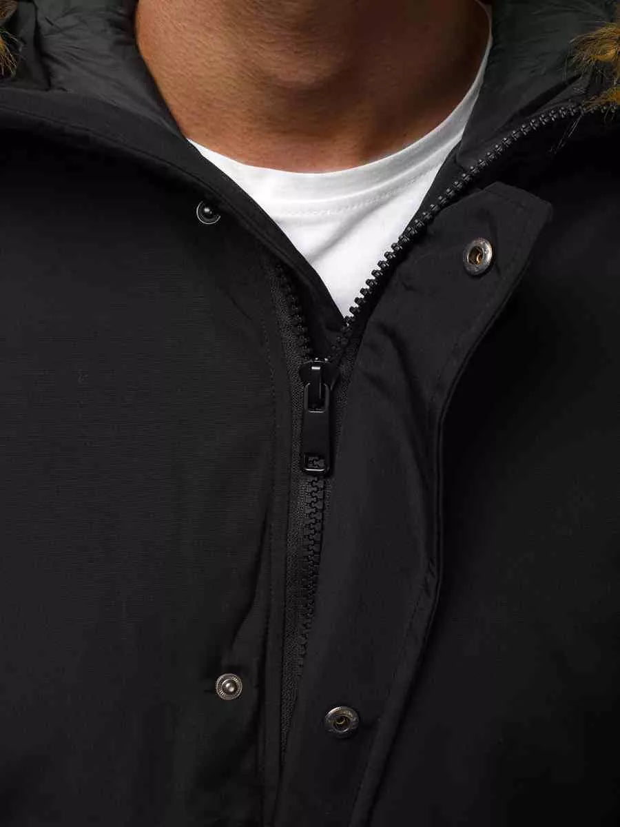 Bomber stila ziemas melna vīriešu jaka Lemor