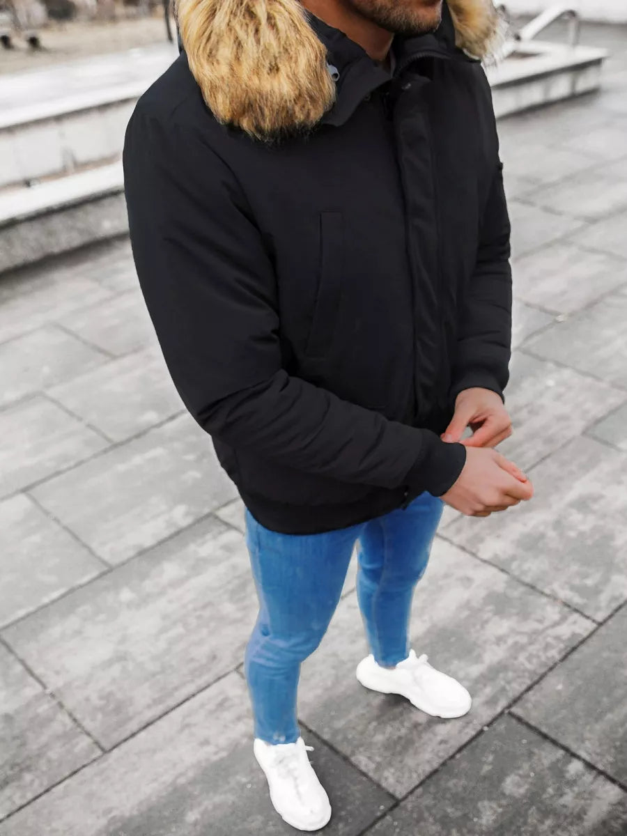 Bomber stila ziemas melna vīriešu jaka Lemor