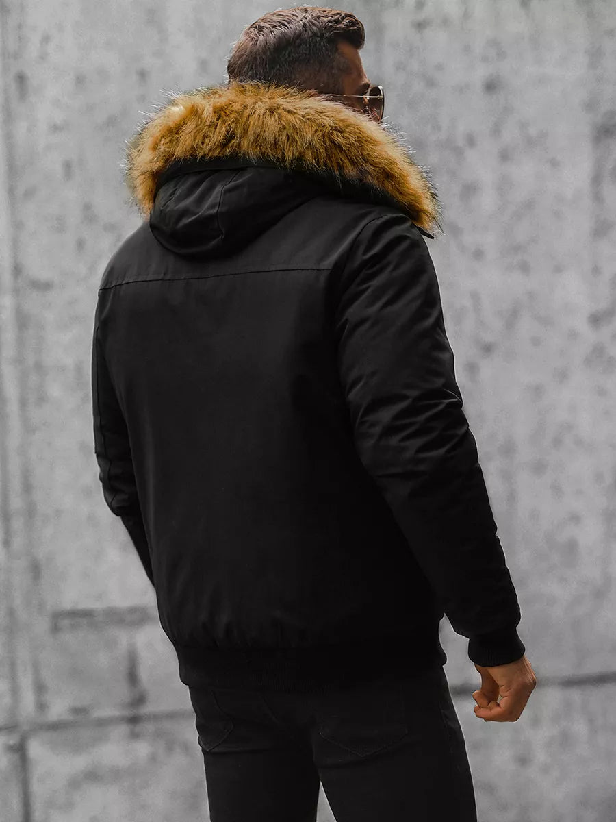 Bomber stila ziemas melna vīriešu jaka Lemor