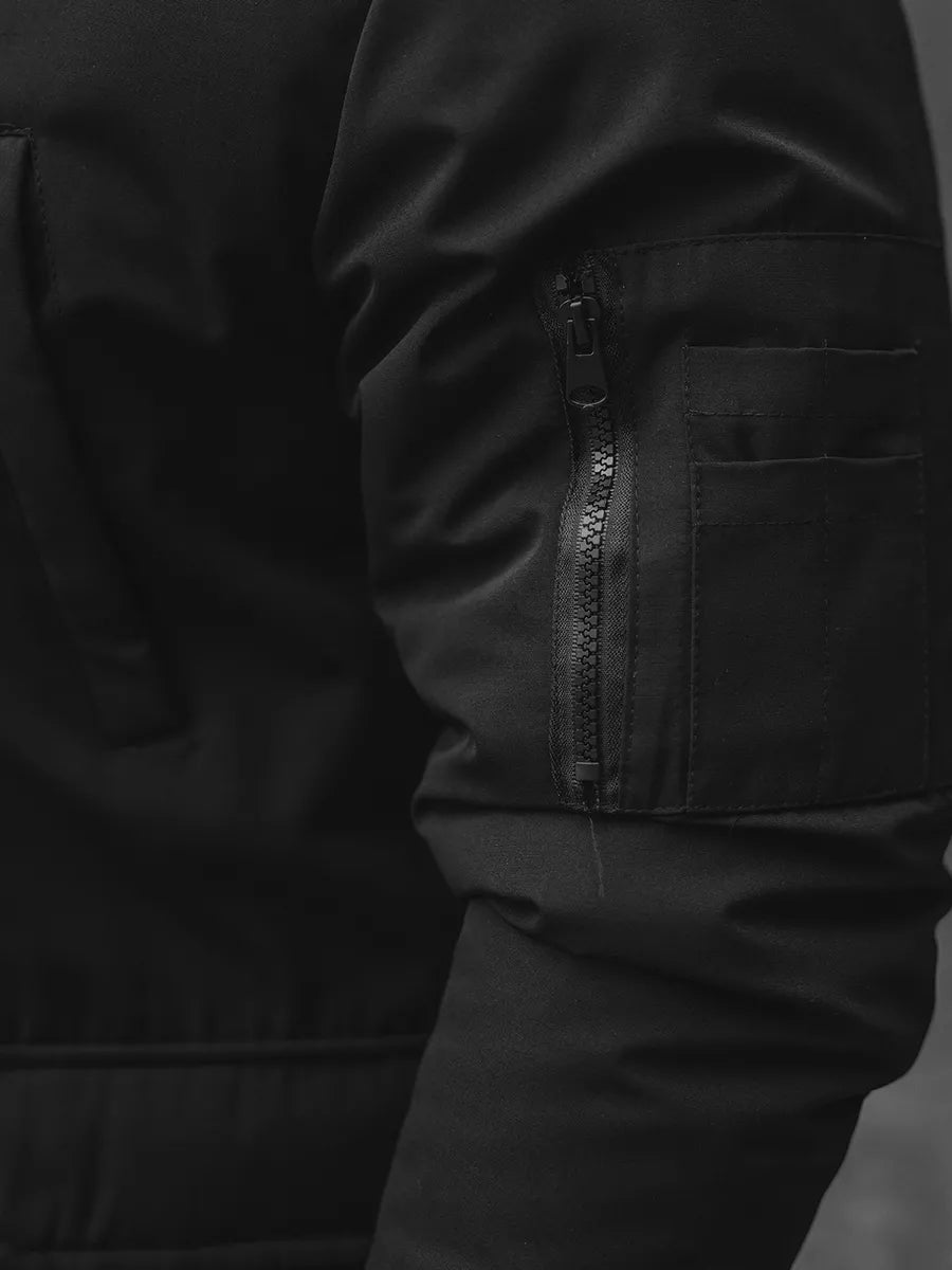 Bomber stila ziemas melna vīriešu jaka Lemor