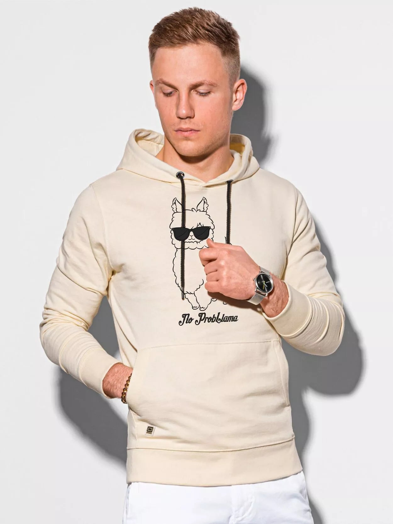 Dzeltens kapučjakas džemperis No ProbLlama 