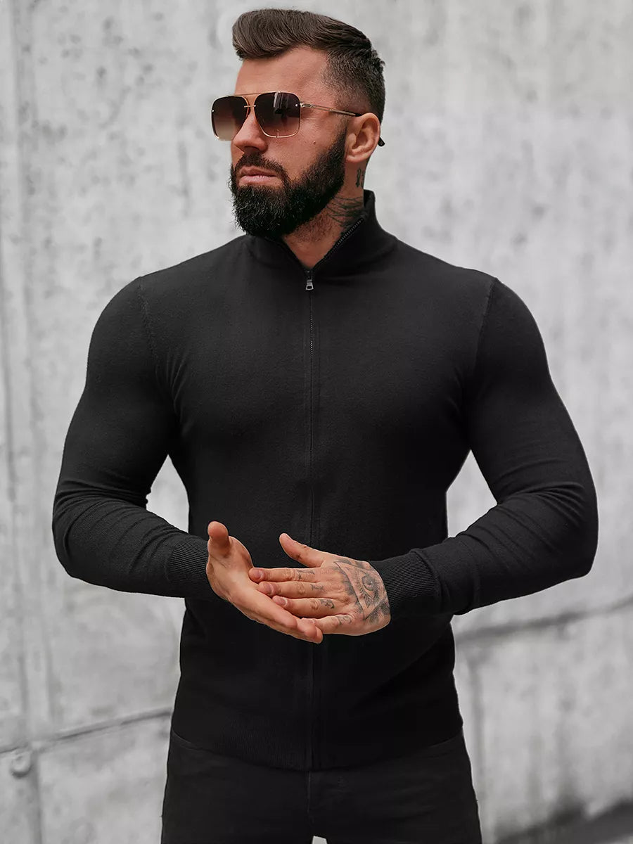 Vīriešu melns džemperis ar rāvējslēdzēju Karim