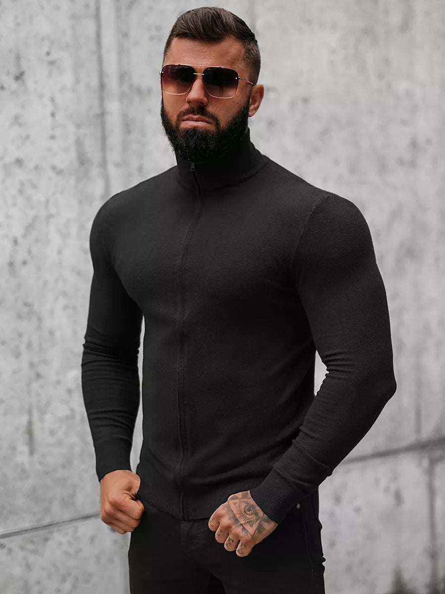 Vīriešu melns džemperis ar rāvējslēdzēju Karim