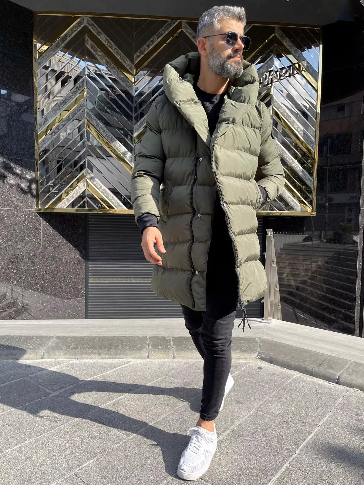 Haki krāsas vīriešu jaka bez kapuces Guno