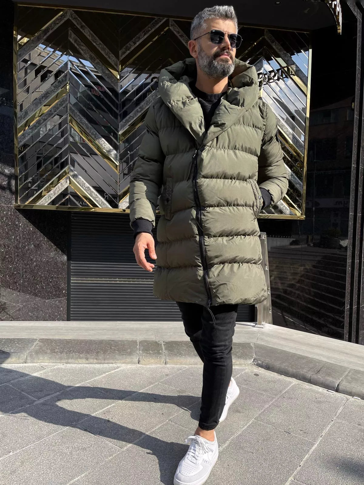 Haki krāsas vīriešu jaka bez kapuces Guno