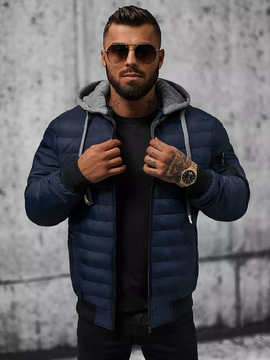 Tumši zila vīriešu jaka ar kapuci Kidol