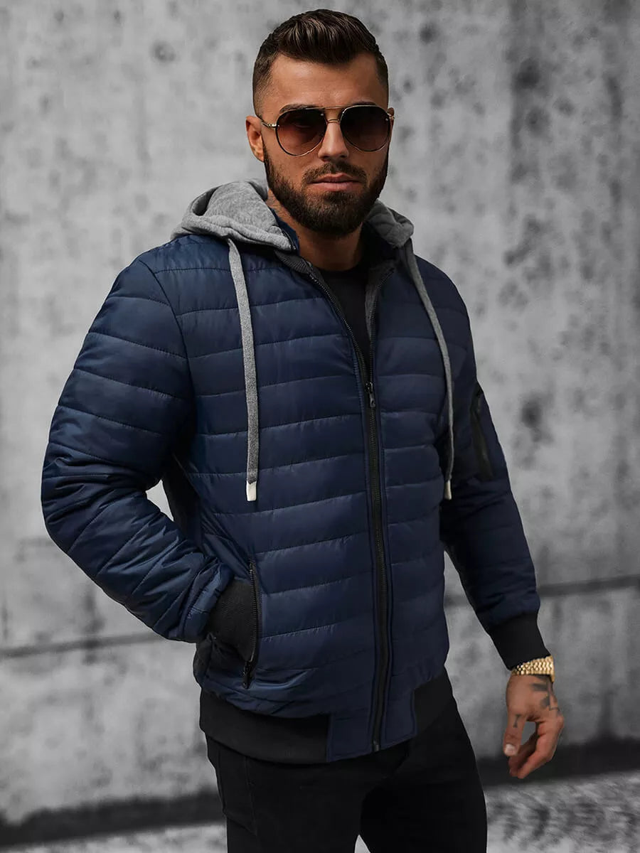 Tumši zila vīriešu jaka ar kapuci Kidol