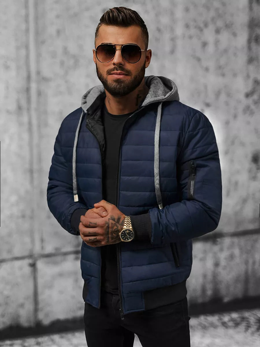 Tumši zila vīriešu jaka ar kapuci Kidol