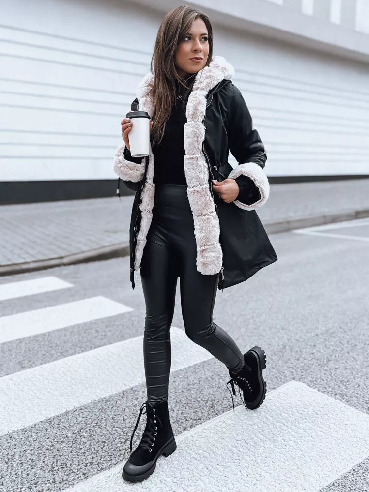 Melna sieviešu jaka ar gaišu kažokādu Arctic