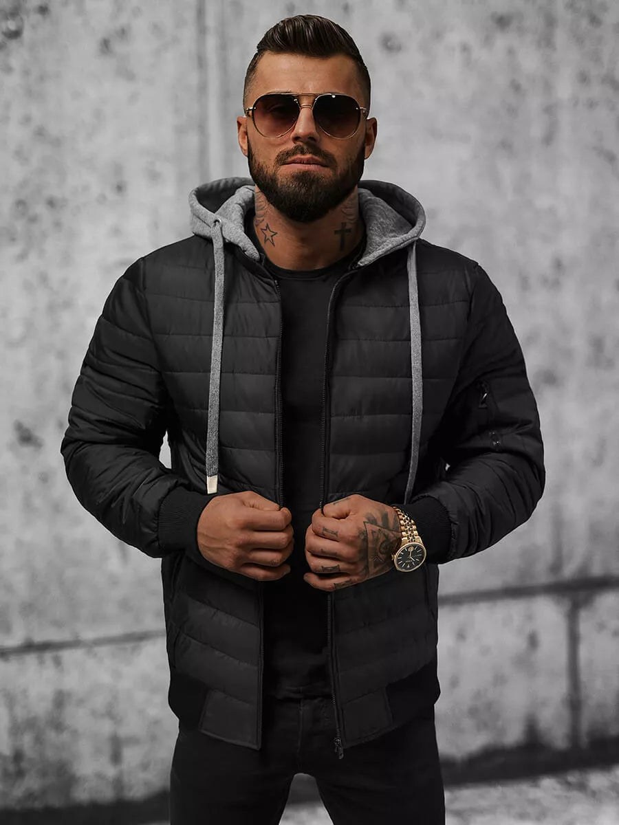 Melna vīriešu jaka ar kapuci Kidol