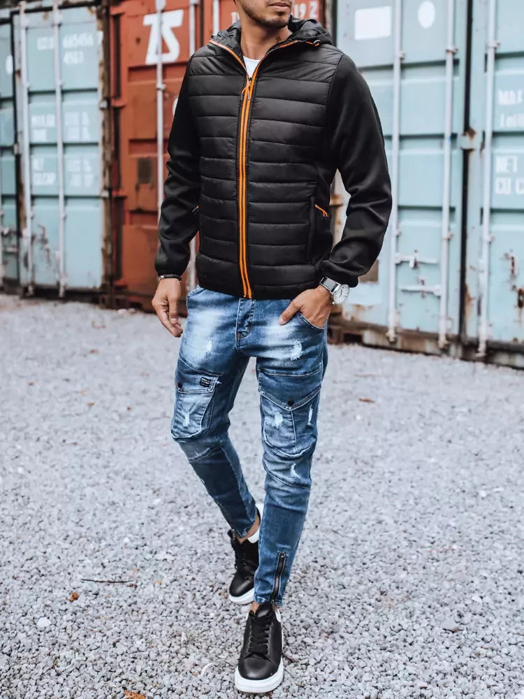 Vīriešu melna jaka ar oranžām detaļām Olen