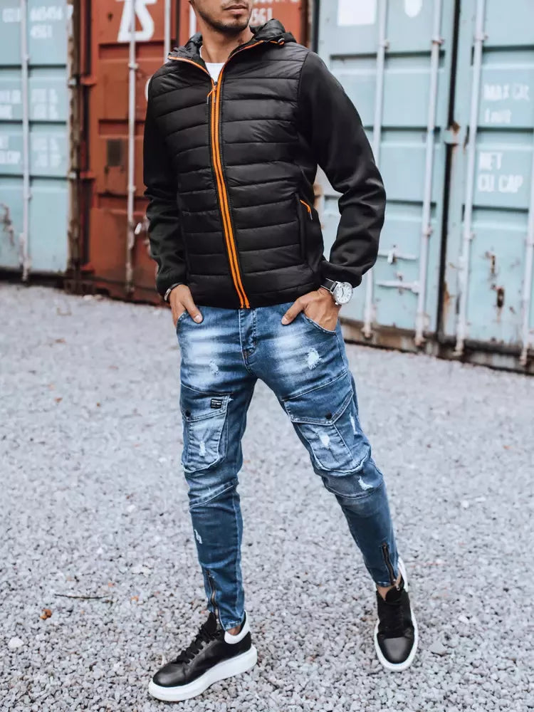 Vīriešu melna jaka ar oranžām detaļām Olen