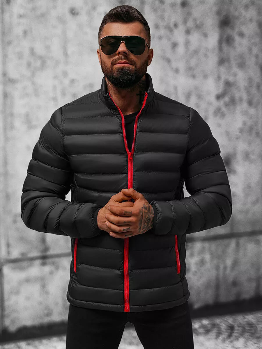 Melna ar sarkanu rāvējslēdzēju vīriešu pavasara - rudens jaka Monit