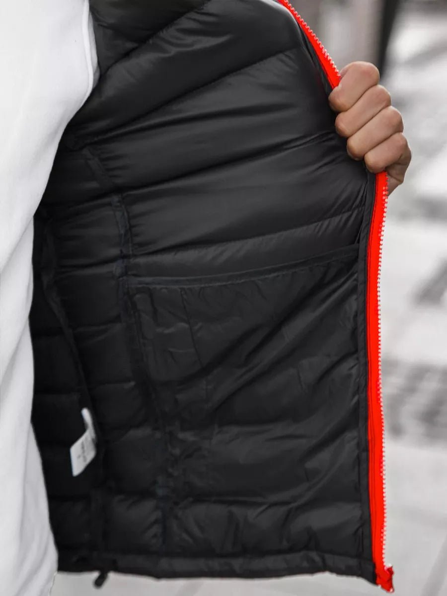 Melna ar sarkanu rāvējslēdzēju vīriešu pavasara - rudens jaka Monit