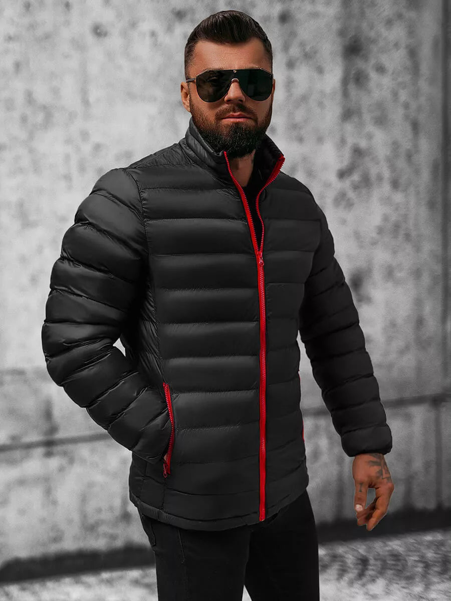 Melna ar sarkanu rāvējslēdzēju vīriešu pavasara - rudens jaka Monit