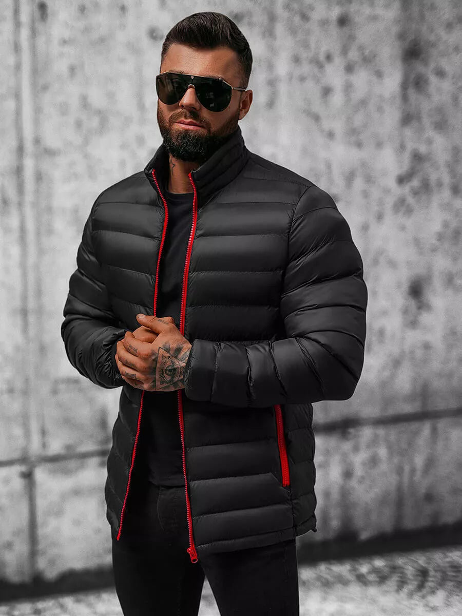 Melna ar sarkanu rāvējslēdzēju vīriešu pavasara - rudens jaka Monit