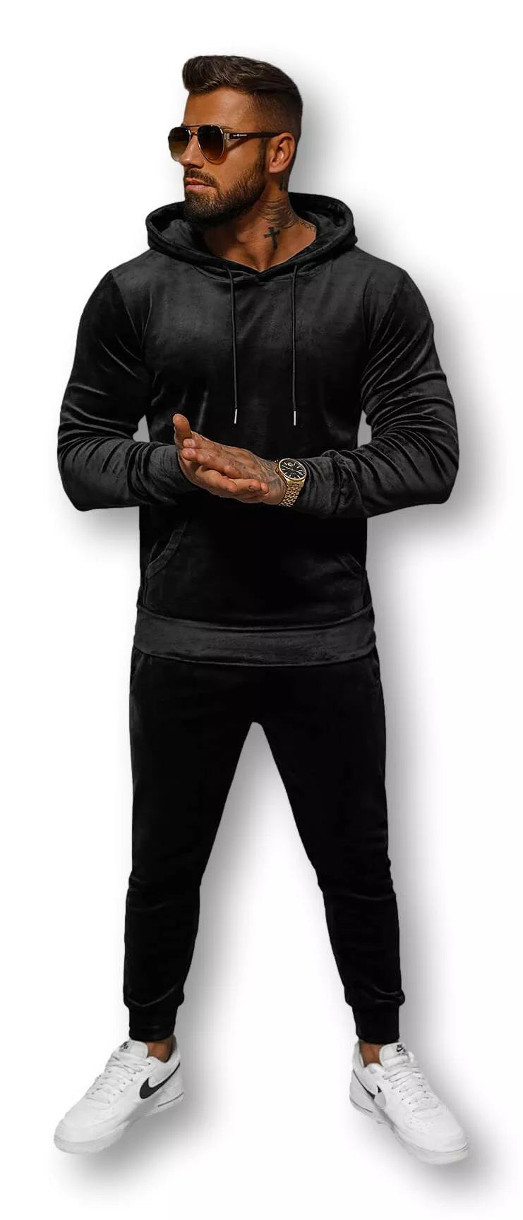 Melns vīriešu velūra uzvalks Rolos