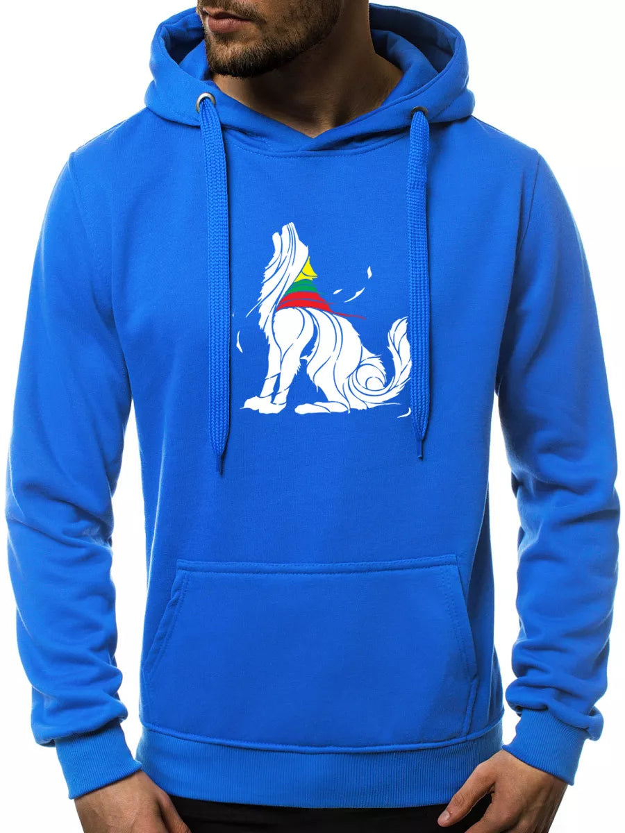 Zils vīriešu kapučjakas krekls "Vilks"