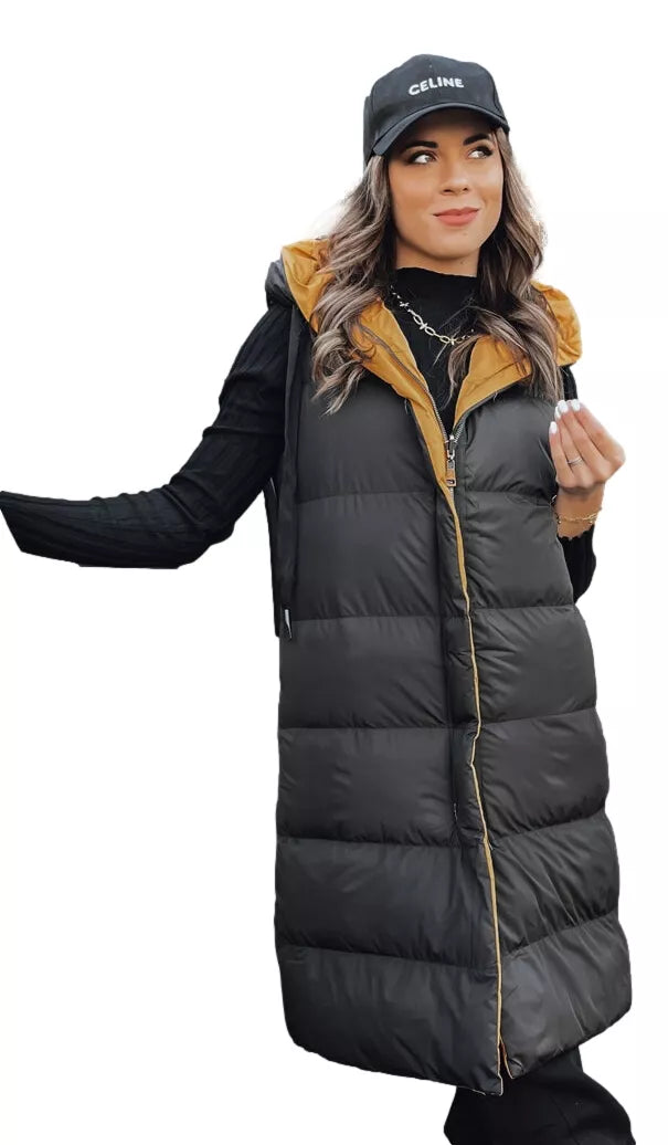 Gara melna veste ar brūnu oderi Neki