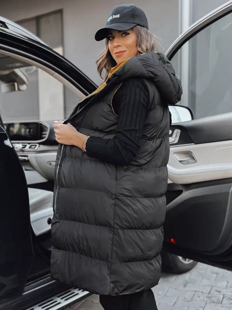 Gara melna veste ar brūnu oderi Neki