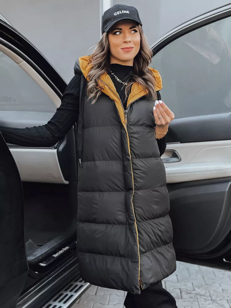 Gara melna veste ar brūnu oderi Neki