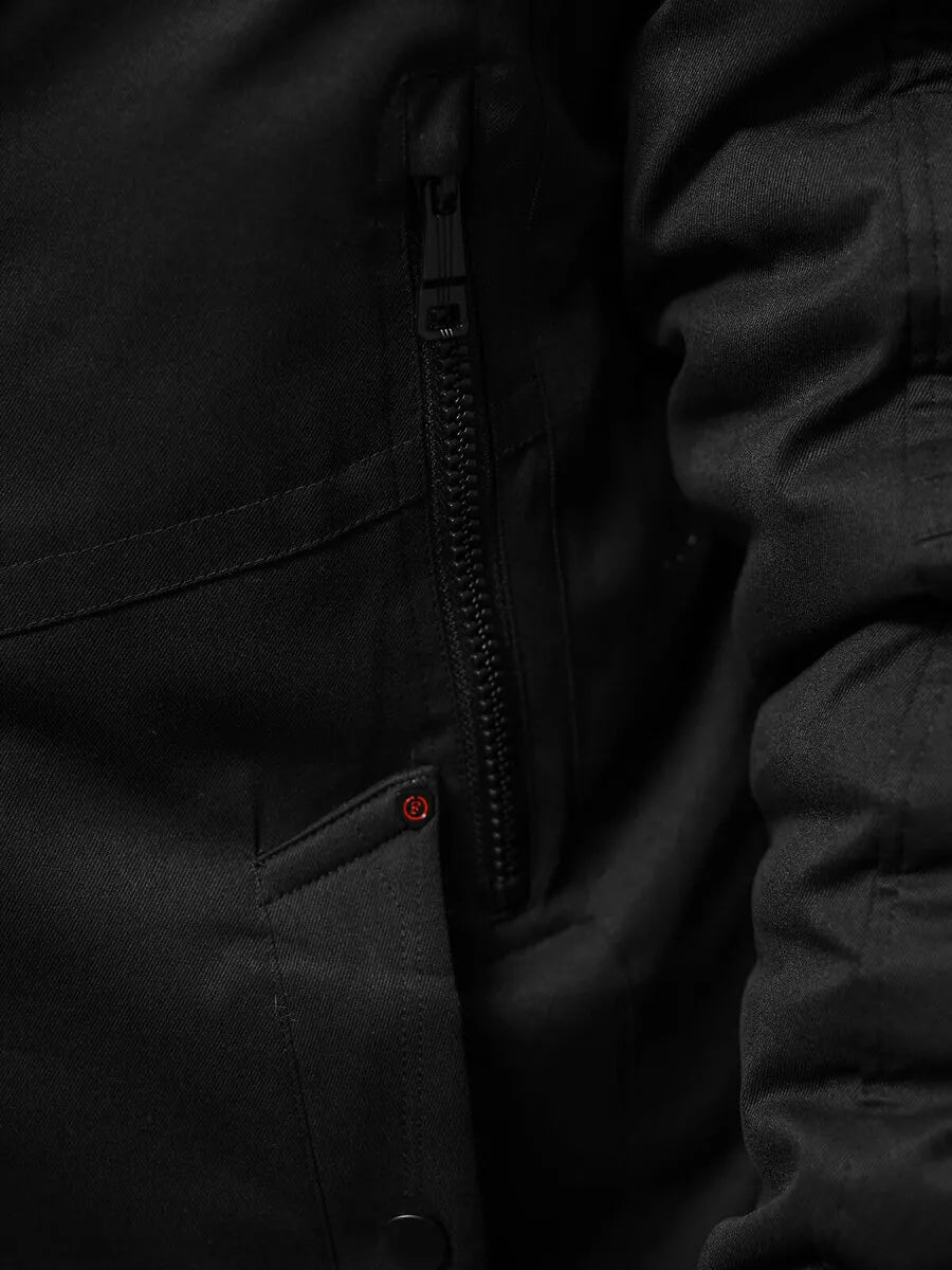 Vīriešu melna ziemas jaka ar izgriezumu