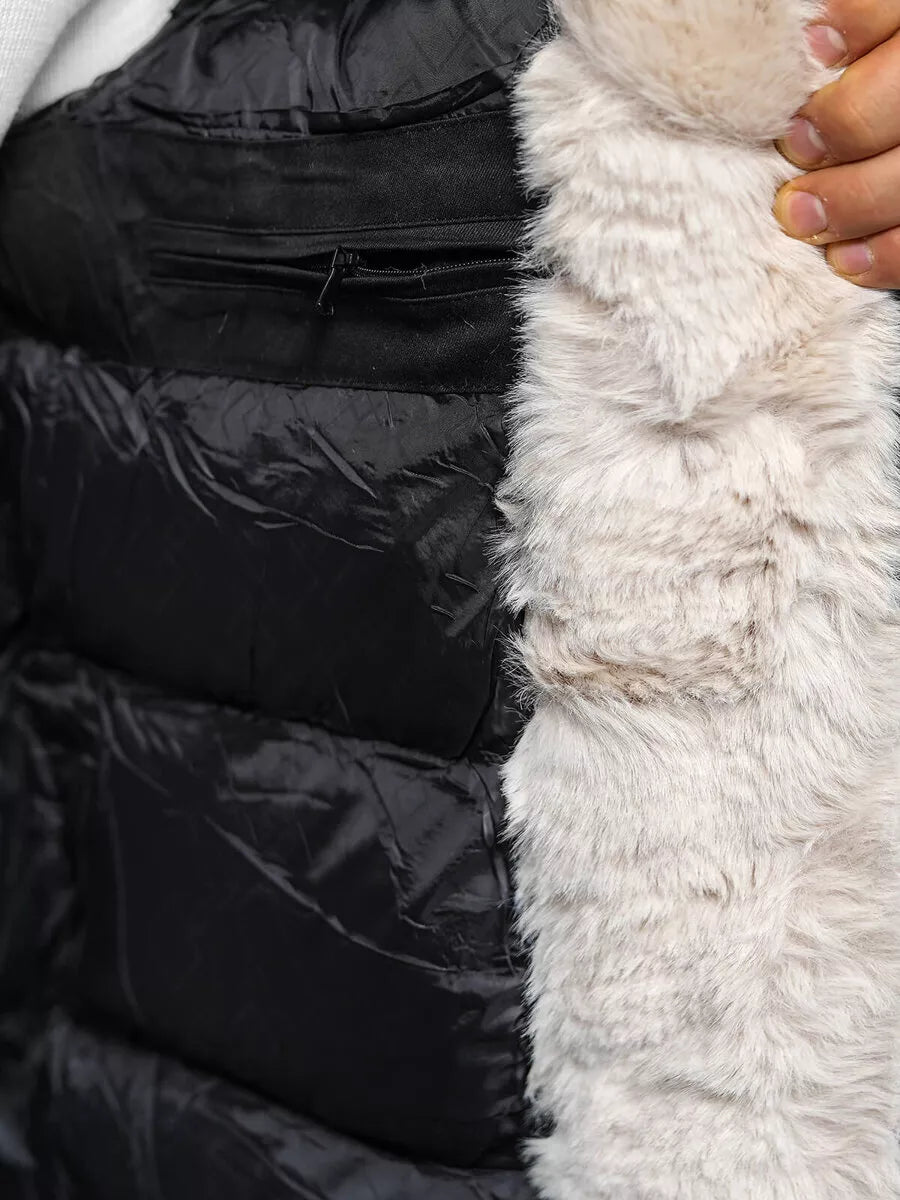 Vīriešu melna ziemas jaka ar izgriezumu