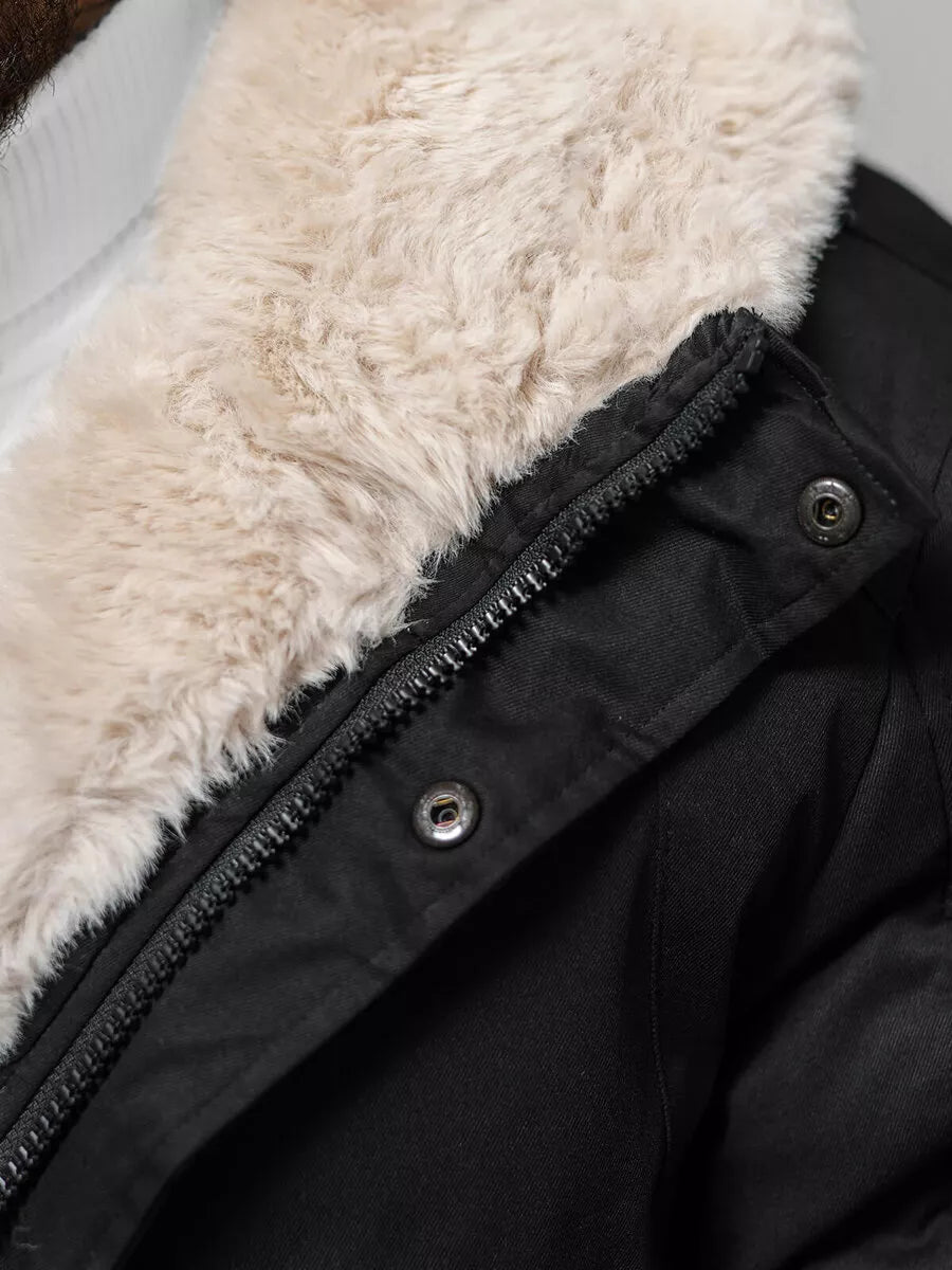 Vīriešu melna ziemas jaka ar izgriezumu