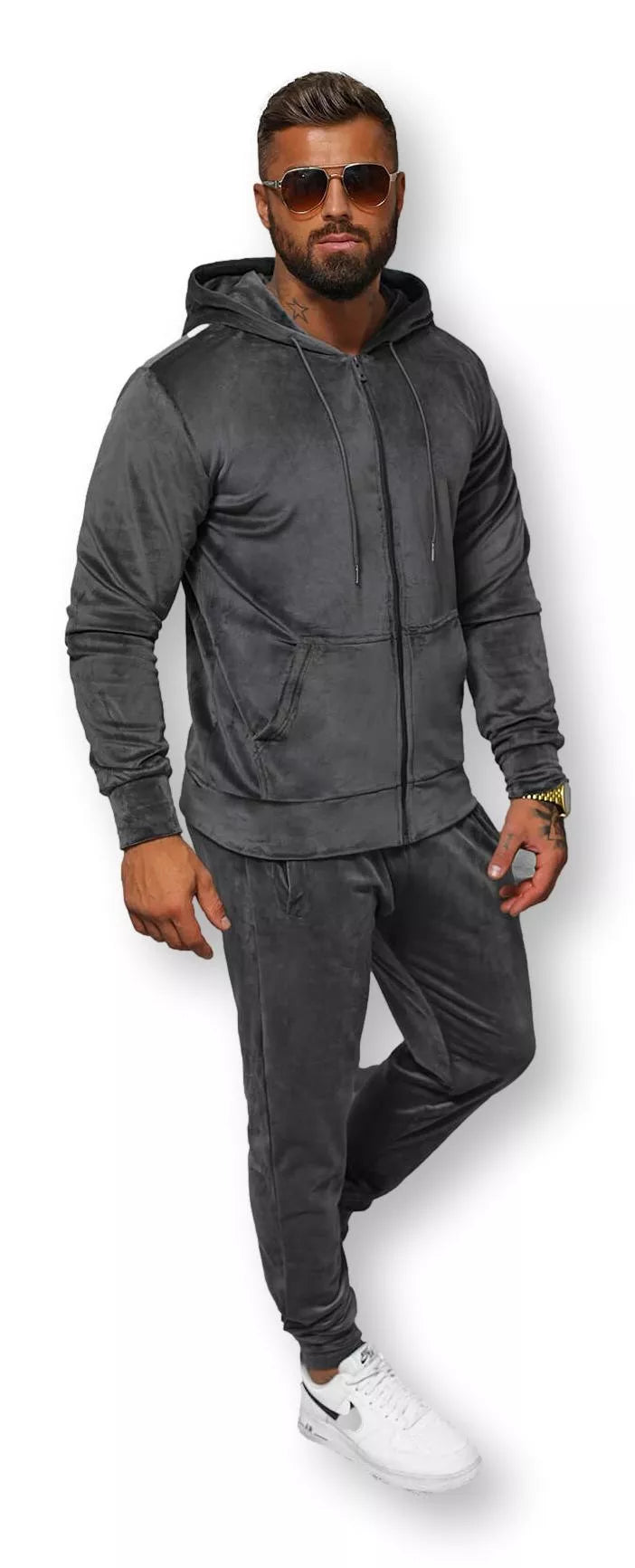 Pelēks vīriešu velūra komplekts Silk