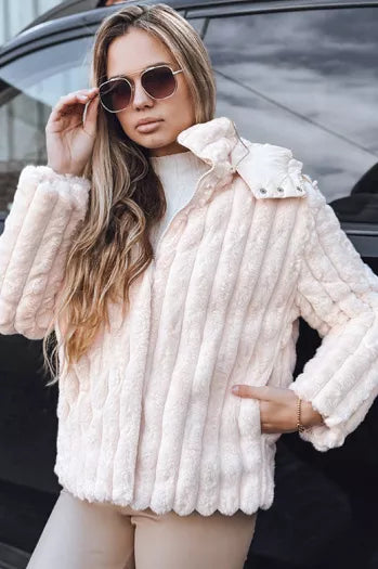 Sieviešu brūna kažokādas jaka ar kapuci Marly