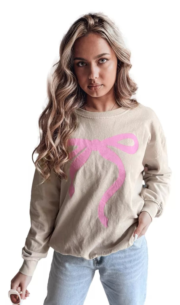 Sieviešu brūns džemperis ar rozā lentīti Mīlīgs