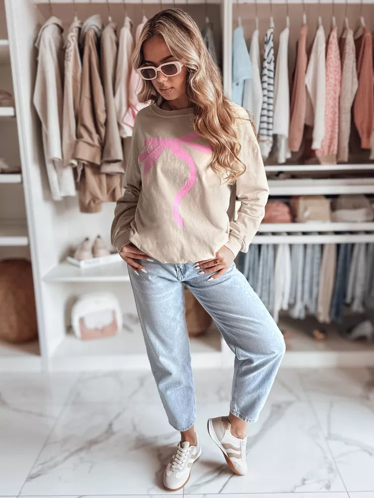 Sieviešu brūns džemperis ar rozā lentīti Mīlīgs