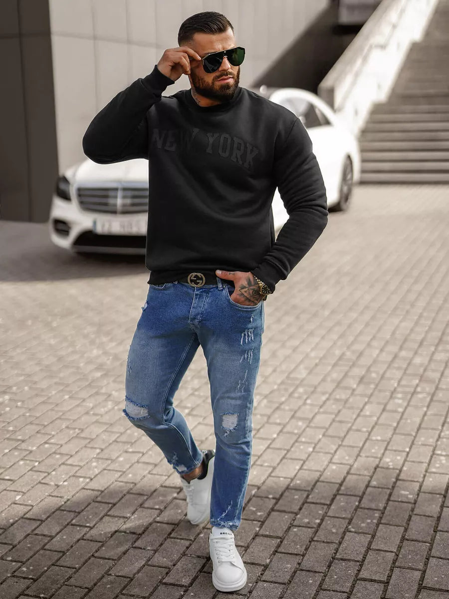 Vīriešu melns kapučjakas krekls "New York"