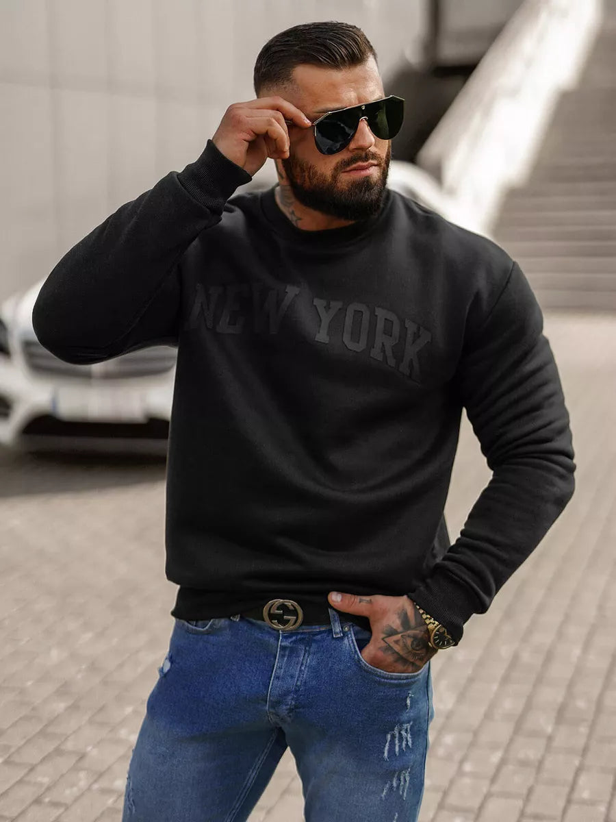 Vīriešu melns kapučjakas krekls "New York"