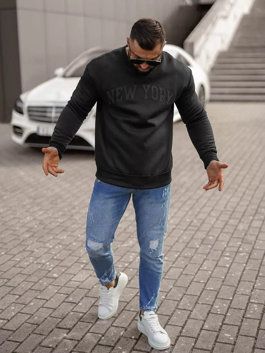 Vīriešu melns kapučjakas krekls "New York"