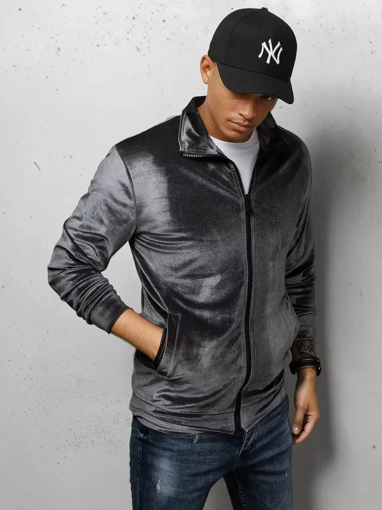 Vīriešu tumši pelēks velūra džemperis Onil