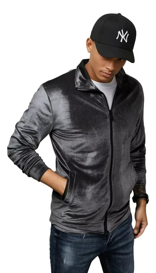 Vīriešu tumši pelēks velūra džemperis Onil