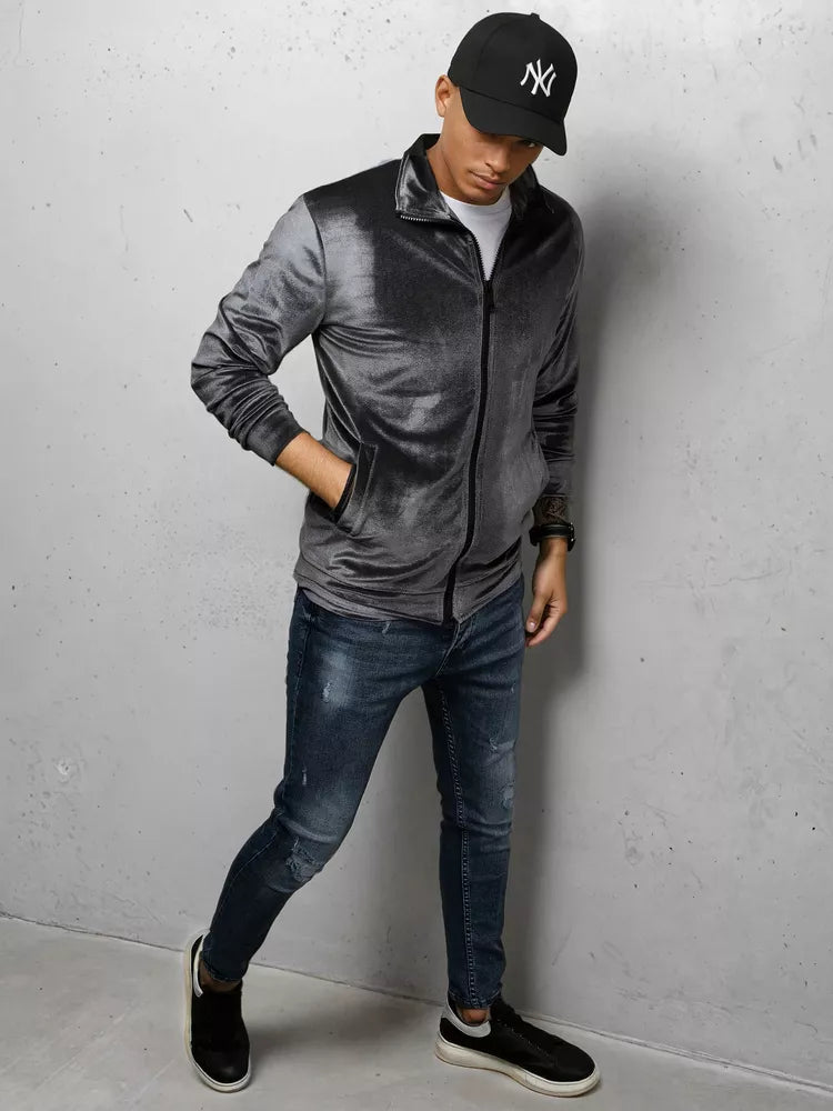 Vīriešu tumši pelēks velūra džemperis Onil