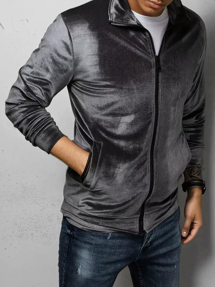 Vīriešu tumši pelēks velūra džemperis Onil