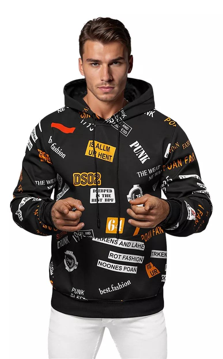 Vīriešu melns kapučjakas krekls Rot Fashion