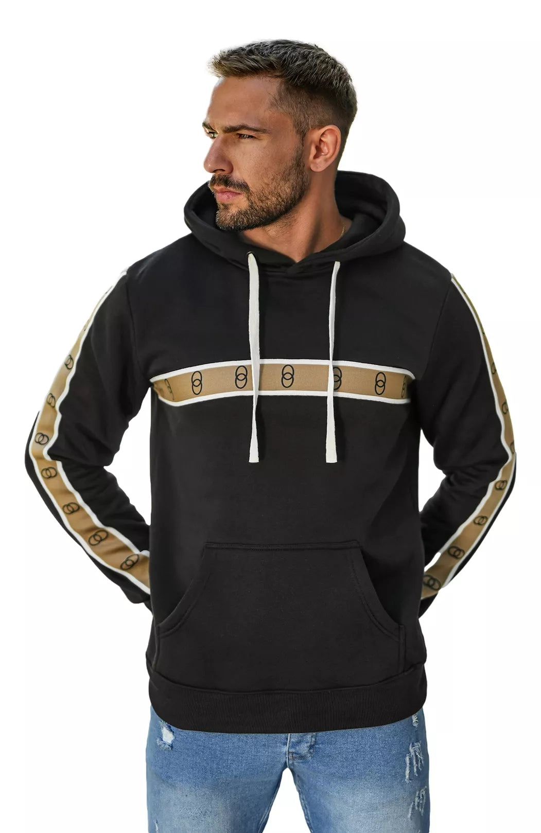 Vīriešu melns džemperis Gredzeni