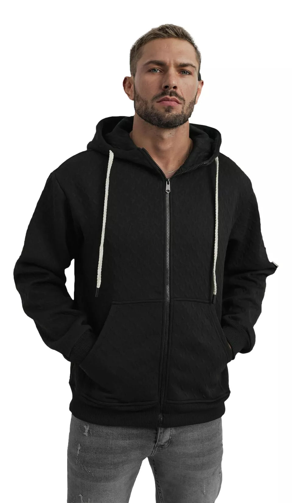 Vīriešu melns sporta džemperis ar kapuci