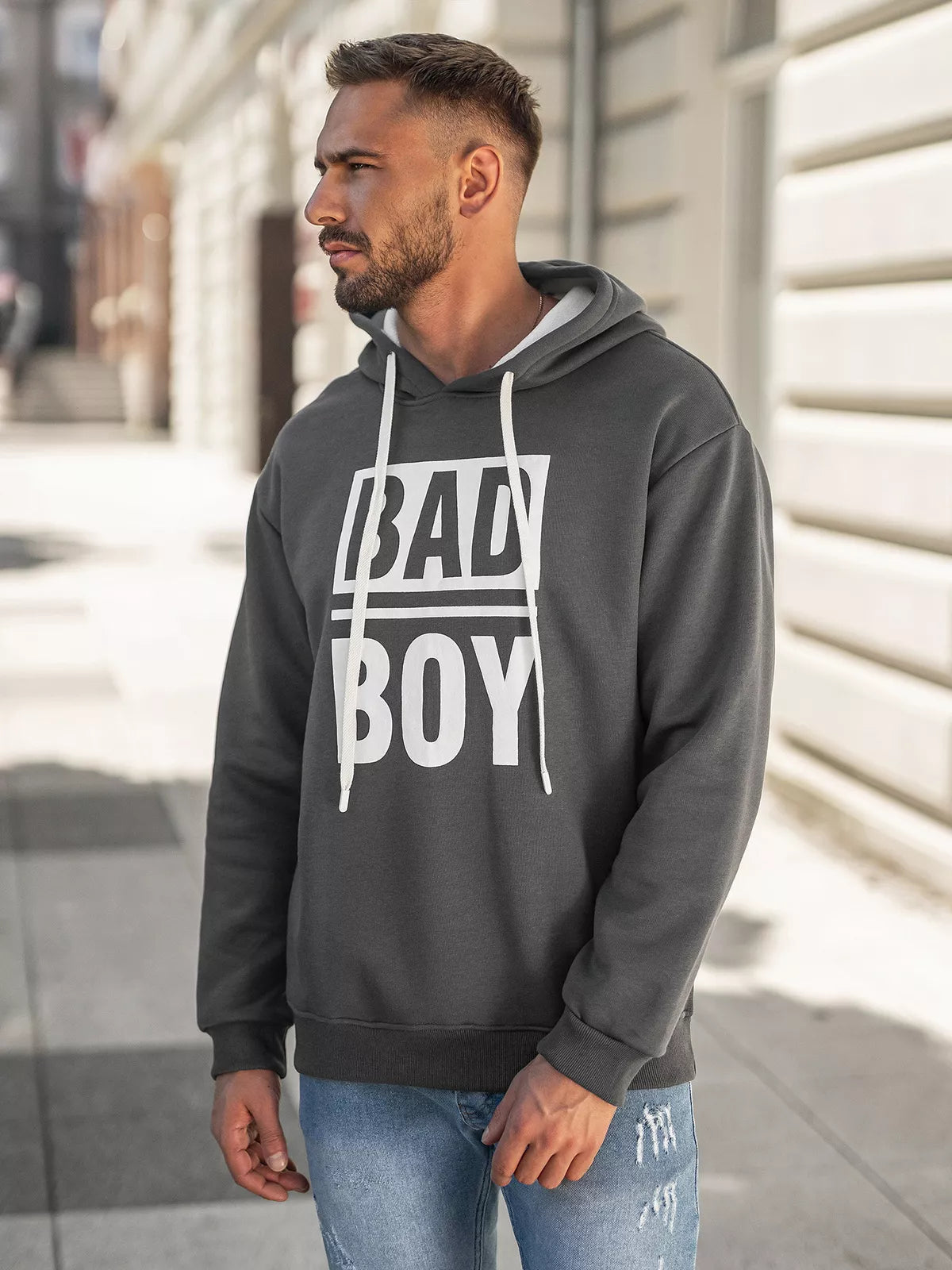 Vīriešu tumši pelēks kapučjakas krekls Bad