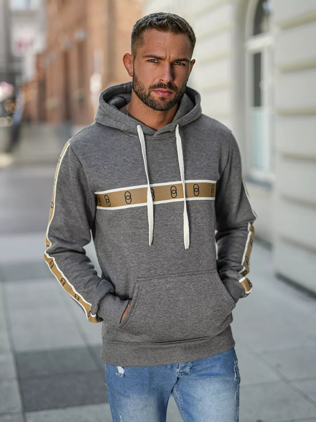 Vīriešu pelēks džemperis Gredzeni