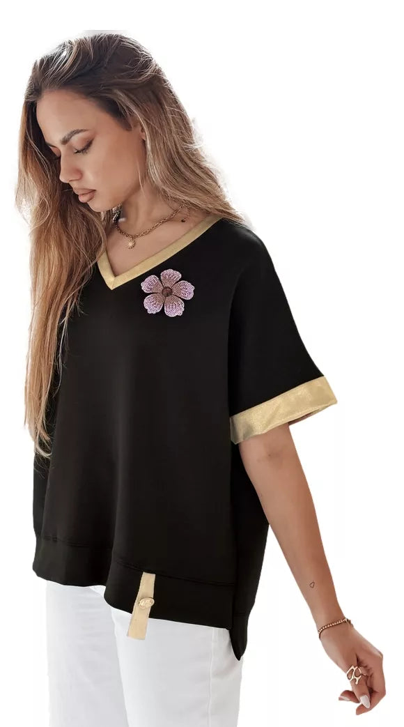 Sieviešu liela izmēra melns T-krekls Shine