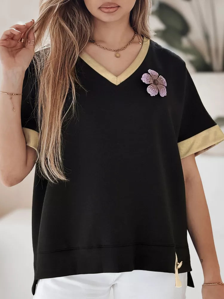 Sieviešu liela izmēra melns T-krekls Shine