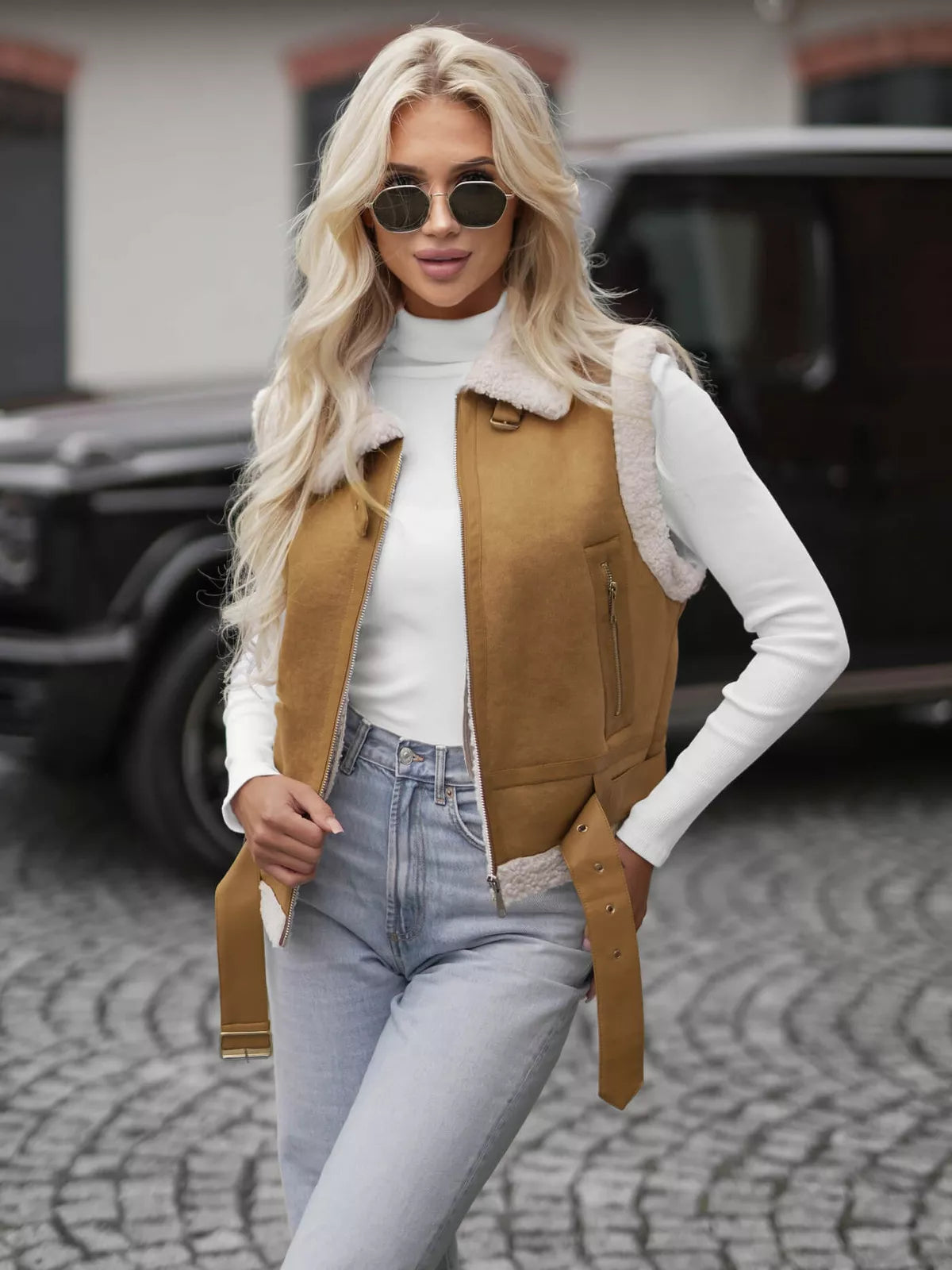 Sieviešu brūna ādas veste Pixel